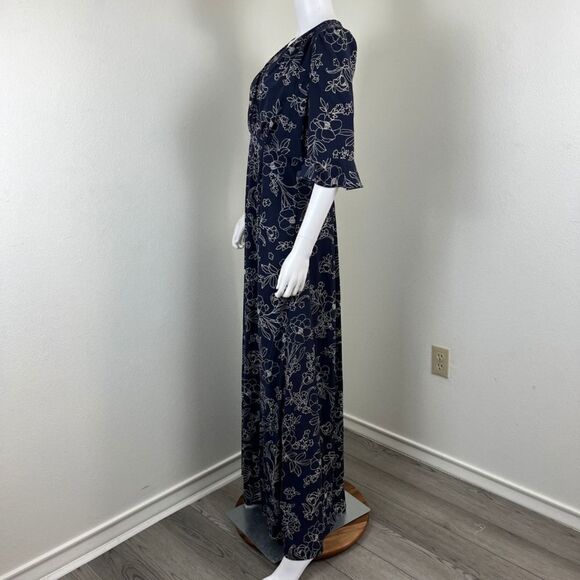 Gal Meets Glam Women Size 8 Irene Blue Floral Maxi NEW Dress Flutter 3/4 Sleeve - Picture 8 of 15